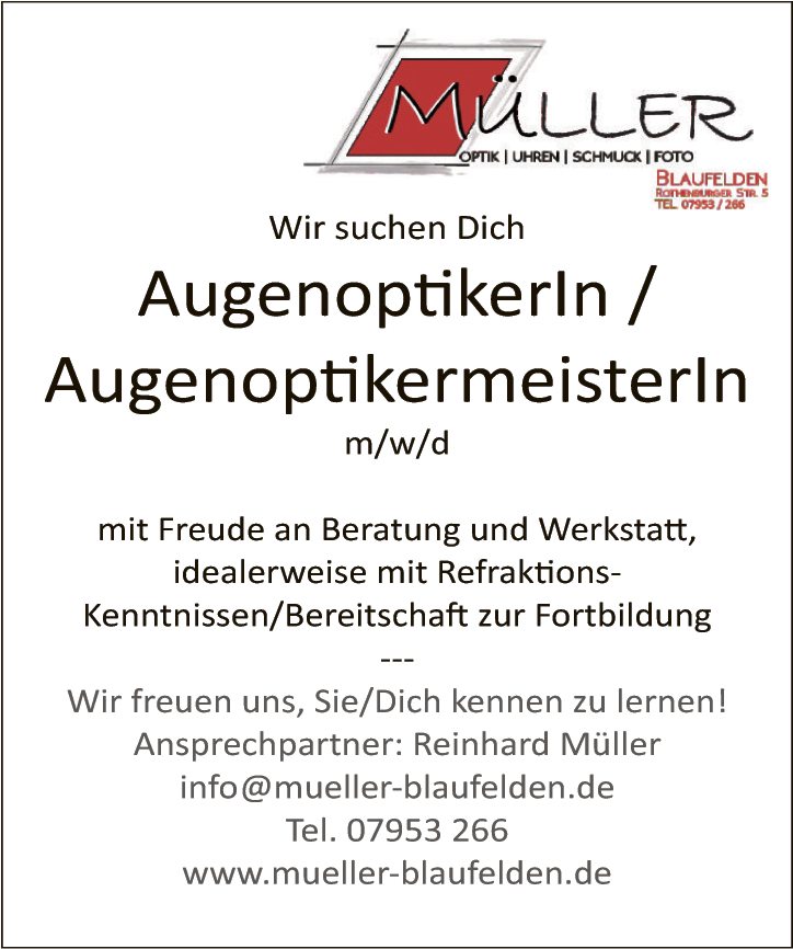 Augenoptikerin / Augenoptikermeisterin (m/w/d)