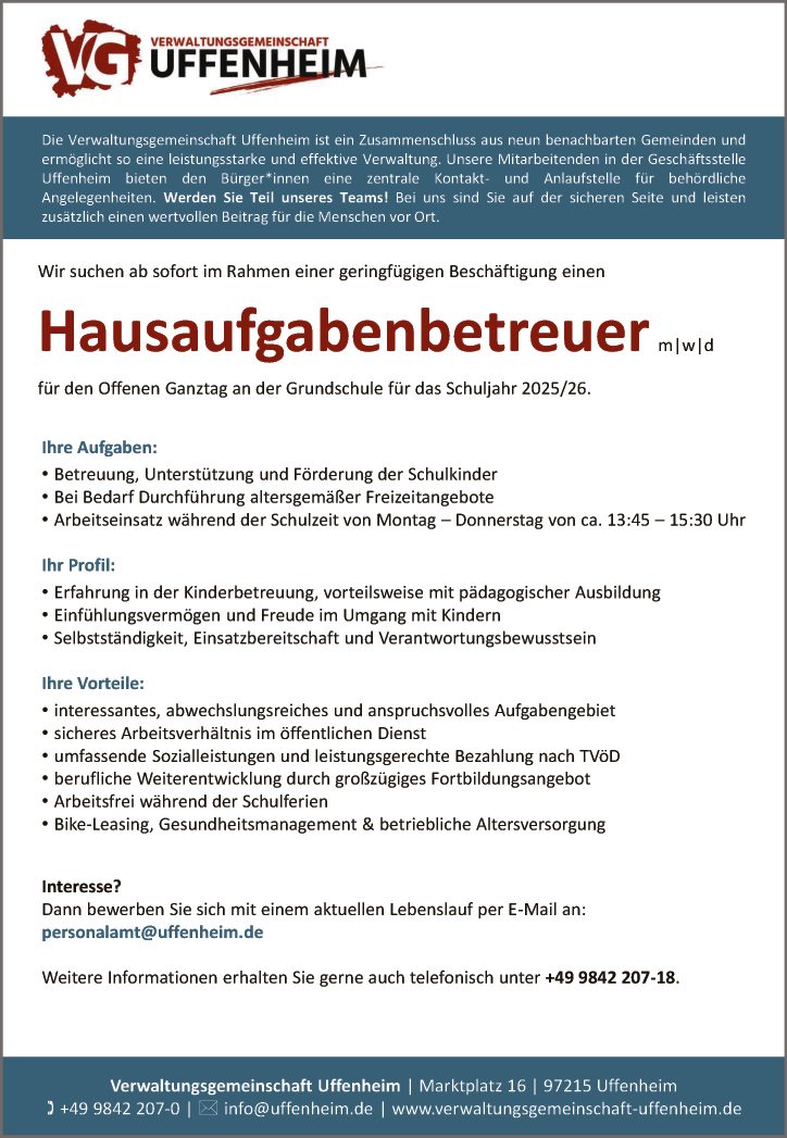 Hausaufgabenbetreuer (m/w/d)