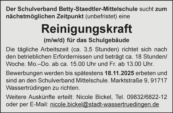 Reinigungskraft (m/w/d) für das Schulgebäude
