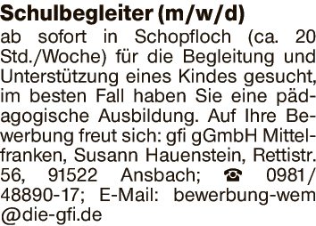Schulbegleiter (m/w/d)
