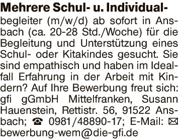 Schul- u. Individualbegleiter (m/w/d)