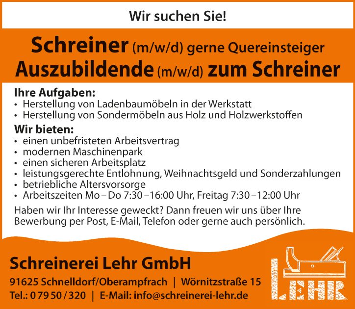 Auszubildende (m/w/d) zum Schreiner