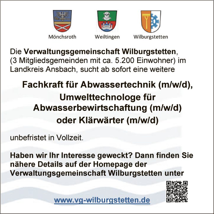 Fachkraft für Abwassertechnik (m/w/d) / Umwelttechnologe (m/w/d) / Klärwärter (m/w/d)