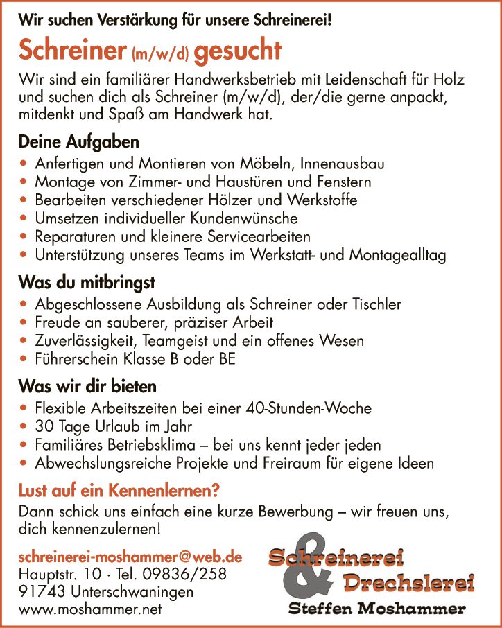 Schreiner (m/w/d)