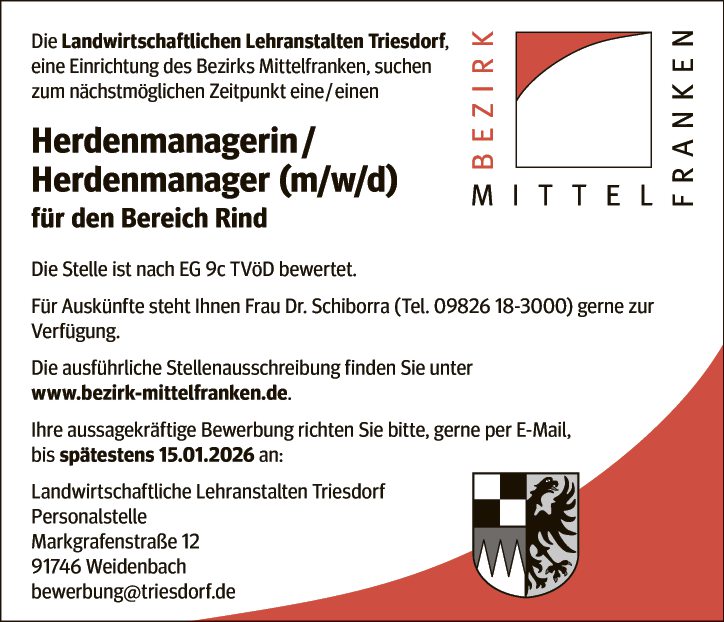Herdenmanagerin / Herdenmanager (m/w/d) für den Bereich Rind