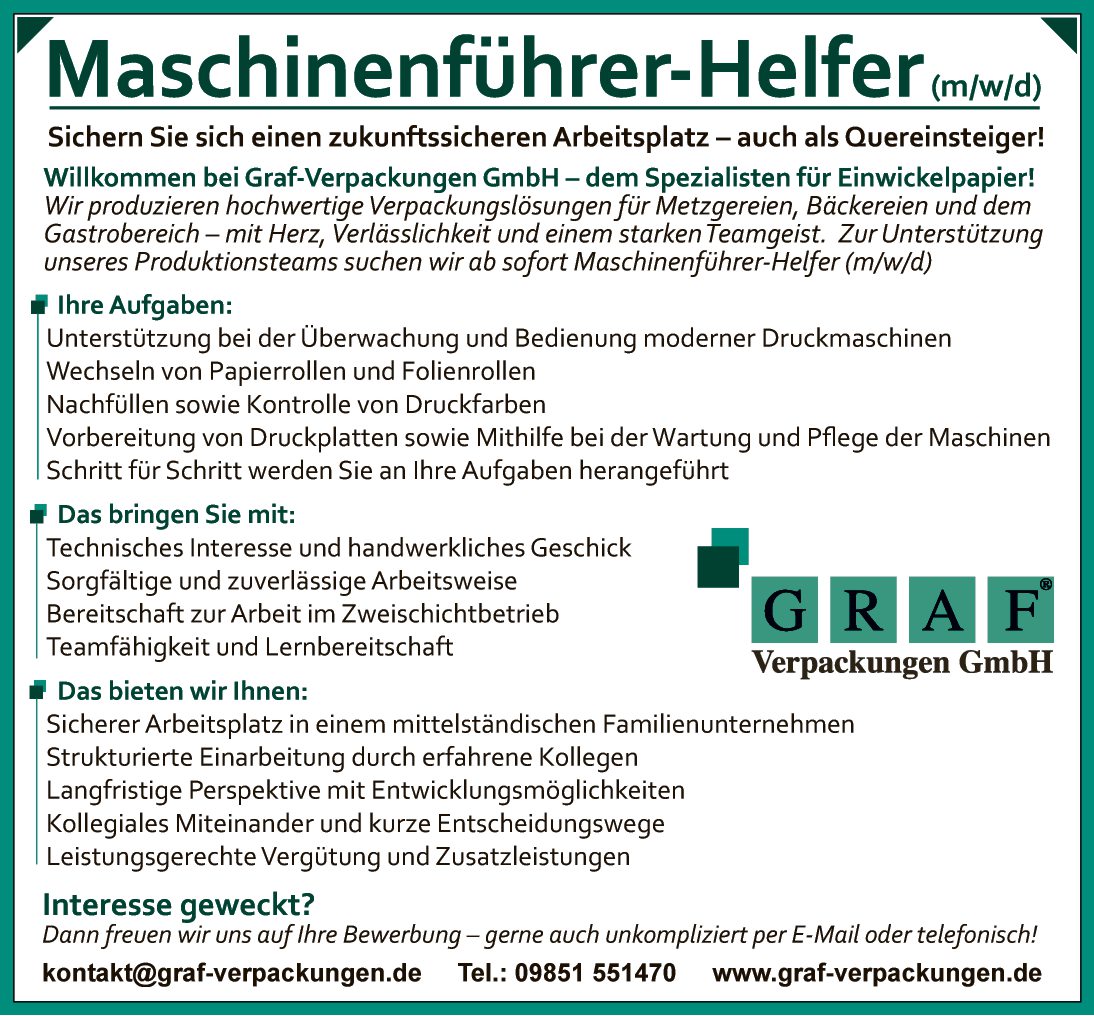 Maschinenführer-Helfer (m/w/d)
