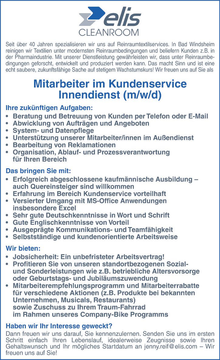 Mitarbeiter im Kundenservice Innendienst (m/w/d)