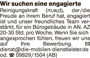 Reinigungskraft (m,w,d)
