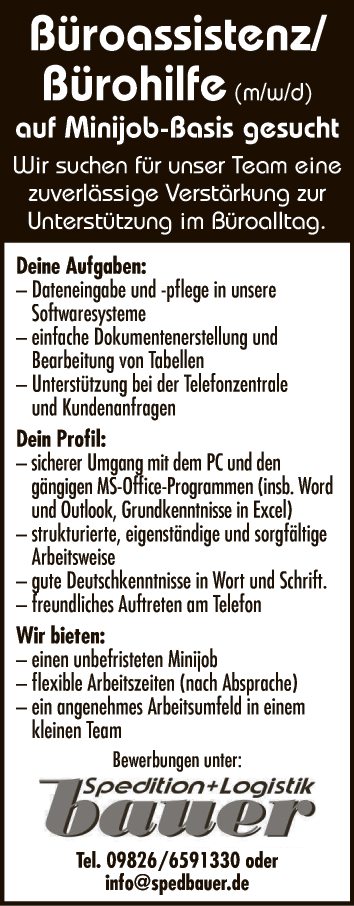 Büroassistenz / Bürohilfe (m/w/d)