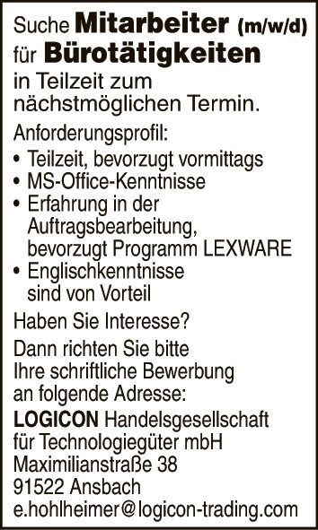 Mitarbeiter (m/w/d) für Bürotätigkeiten