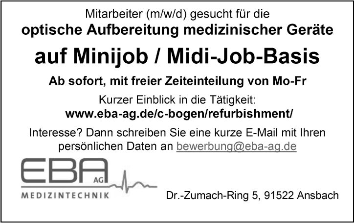 Mitarbeiter (m/w/d) für die optische Aufbereitung medizinischer Geräte