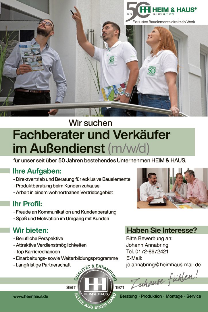 Fachberater und Verkäufer im Außendienst (m/w/d)