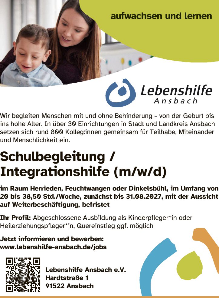 Schulbegleitung / Integrationshilfe (m/w/d)