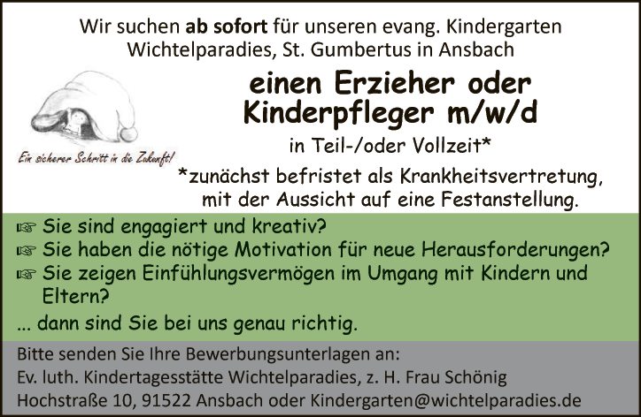 Erzieher oder Kinderpfleger m/w/d