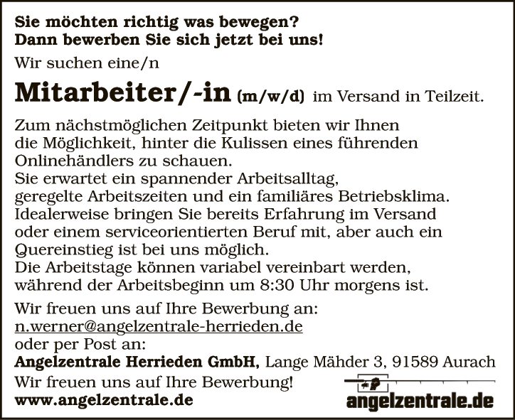 Mitarbeiter/-in (m/w/d) im Versand