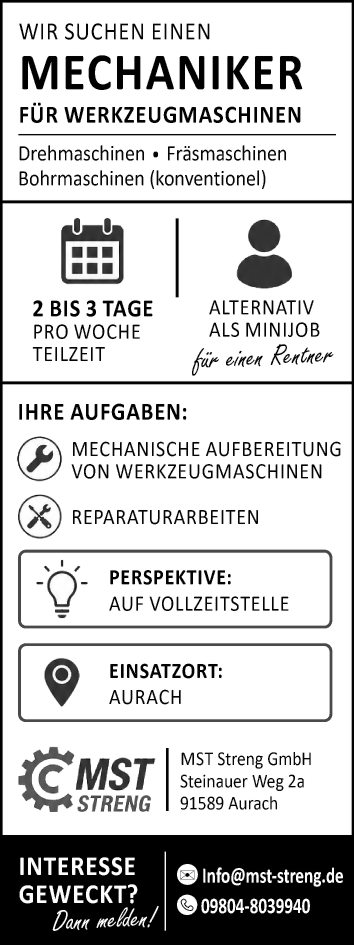 Mechaniker für Werkzeugmaschinen (m/w/d)