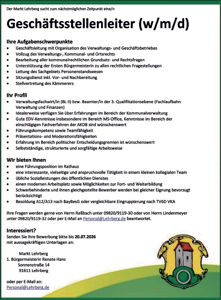 Geschäftsstellenleiter (w/m/d)