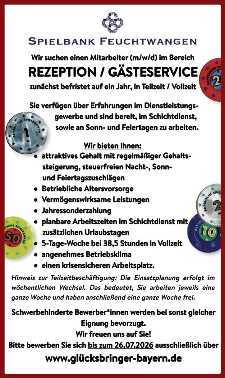 Mitarbeiter (m/w/d) im Bereich REZEPTION / GÄSTESERVICE